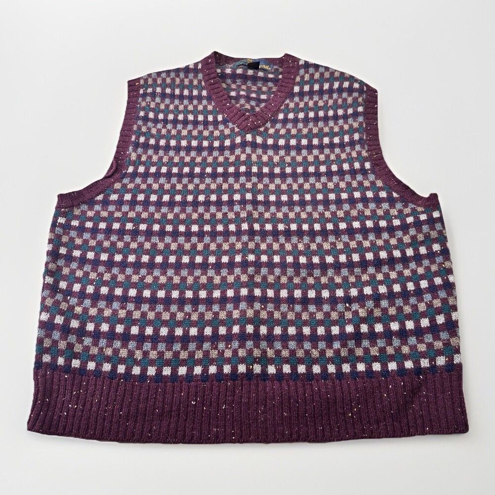 Vintage St. Edmonds Shetland Wool Sweater Vest - XL Plaid Knit